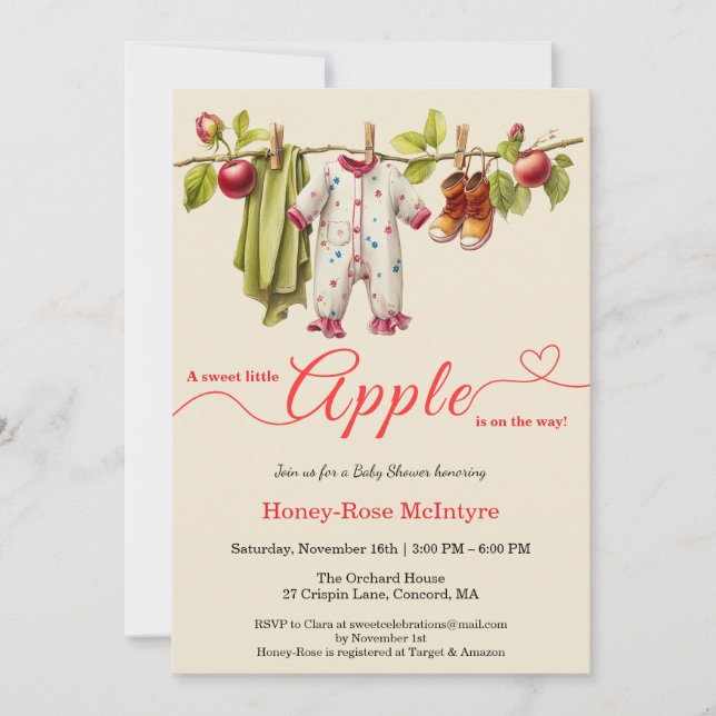 Convite Sweet Little Apple Baby Shower | Fall Rustic Baby  (Frente)