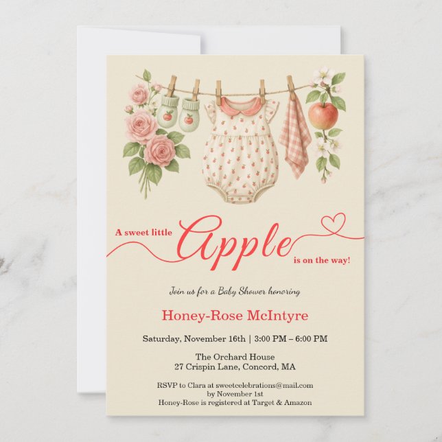 Convite Sweet Little Apple Baby Shower | Fall Rustic Baby  (Frente)