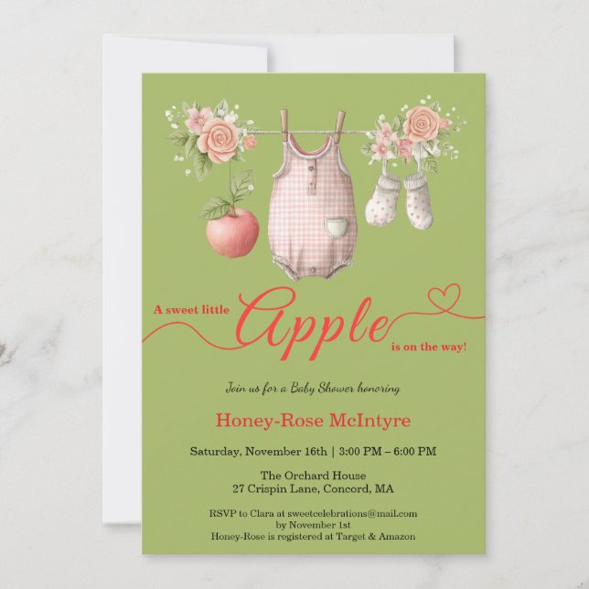 Convite Sweet Little Apple Baby Shower | Fall Rustic Baby  (Frente)