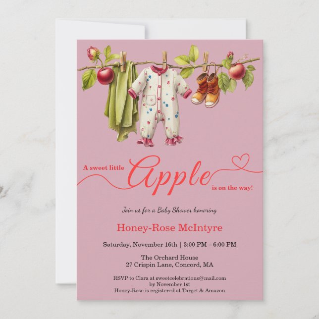 Convite Sweet Little Apple Baby Shower | Fall Rustic Baby  (Frente)