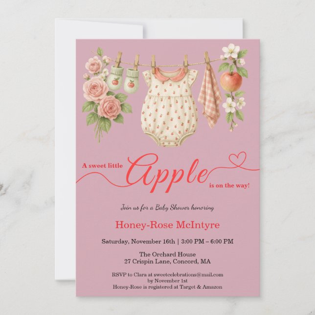 Convite Sweet Little Apple Baby Shower | Fall Rustic Baby  (Frente)
