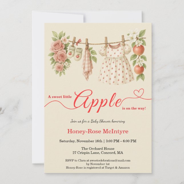 Convite Sweet Little Apple Baby Shower | Fall Rustic Baby  (Frente)
