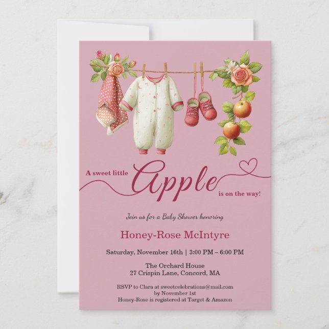 Convite Sweet Little Apple Baby Shower | Fall Rustic Baby  (Frente)