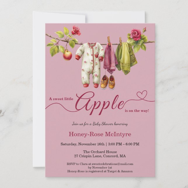 Convite Sweet Little Apple Baby Shower | Fall Rustic Baby  (Frente)