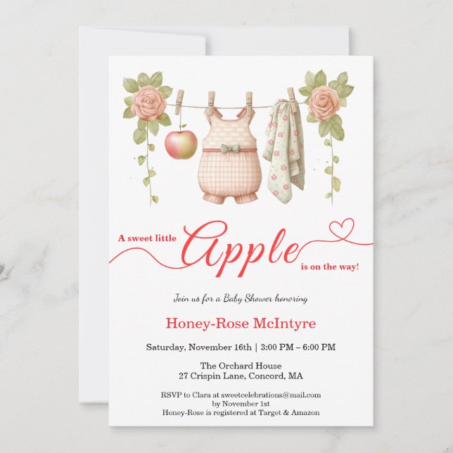 Convite Sweet Little Apple Baby Shower | Fall Rustic Baby  (Frente)