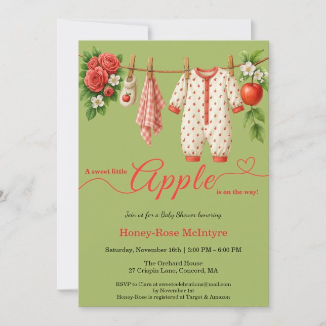 Convite Sweet Little Apple Baby Shower | Fall Rustic Baby  (Frente)
