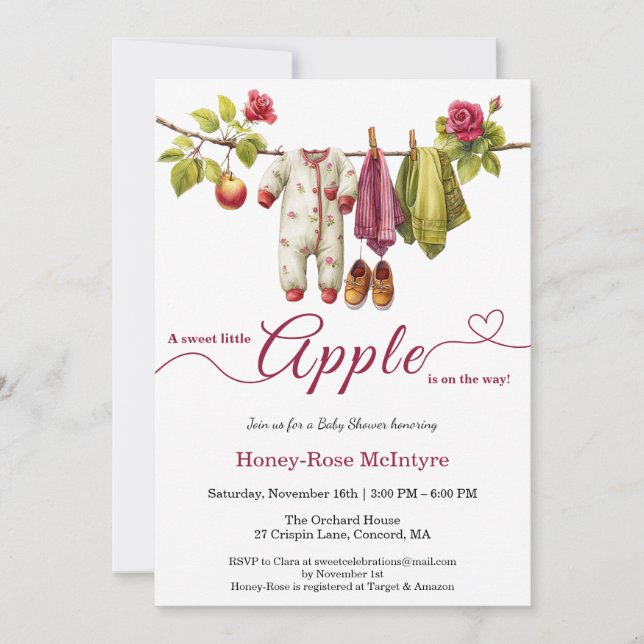 Convite Sweet Little Apple Baby Shower | Fall Rustic Baby  (Frente)