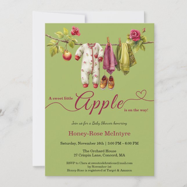 Convite Sweet Little Apple Baby Shower | Fall Rustic Baby  (Frente)