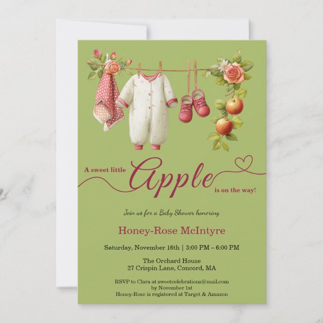 Convite Sweet Little Apple Baby Shower | Fall Rustic Baby  (Frente)