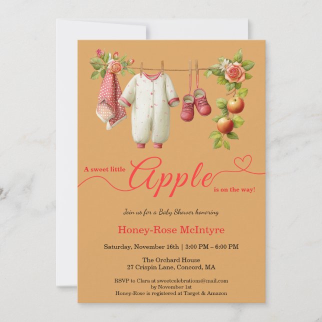 Convite Sweet Little Apple Baby Shower | Fall Rustic Baby  (Frente)