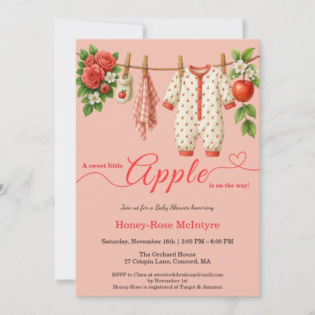 Convite Sweet Little Apple Baby Shower | Fall Rustic Baby  (Frente)