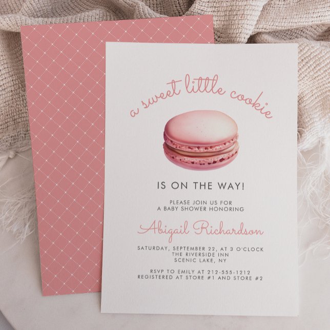 Convite Sweet Little Cookie Macaron Pink Girl Baby Shower (Criador carregado)