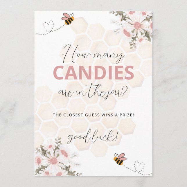 Convite Sweet Little Honey Baby Shower Guessing Game (Frente)