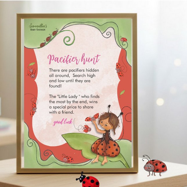 Convite Sweet Little Ladybug Pacifier Hunter Game Sign (Sweet Little Ladybug Pacifier Hunter Game Sign Invitation)