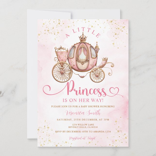 Convite Sweet Little Princess Carriage Royal Baby Shower (Frente)