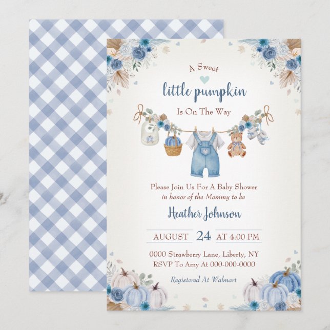 Convite Sweet Little Pumpkin Autumn Baby Shower (Frente/Verso)