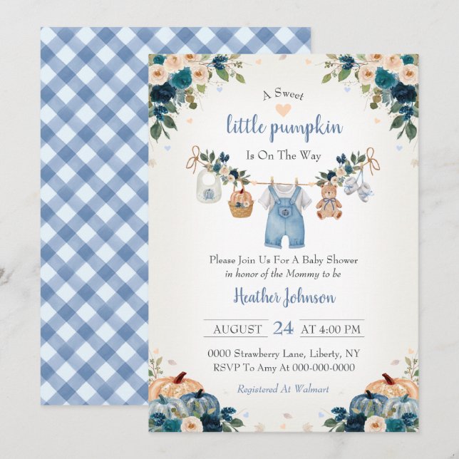 Convite Sweet Little Pumpkin Autumn Baby Shower (Frente/Verso)