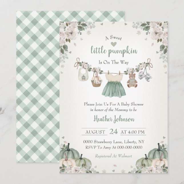 Convite Sweet Little Pumpkin Autumn Baby Shower Invitation (Frente/Verso)