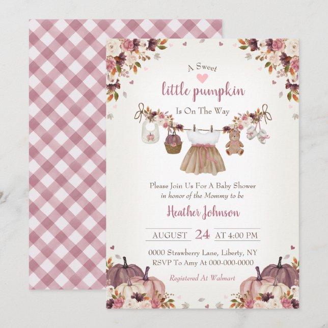 Convite Sweet Little Pumpkin Autumn Baby Shower Invitation (Frente/Verso)