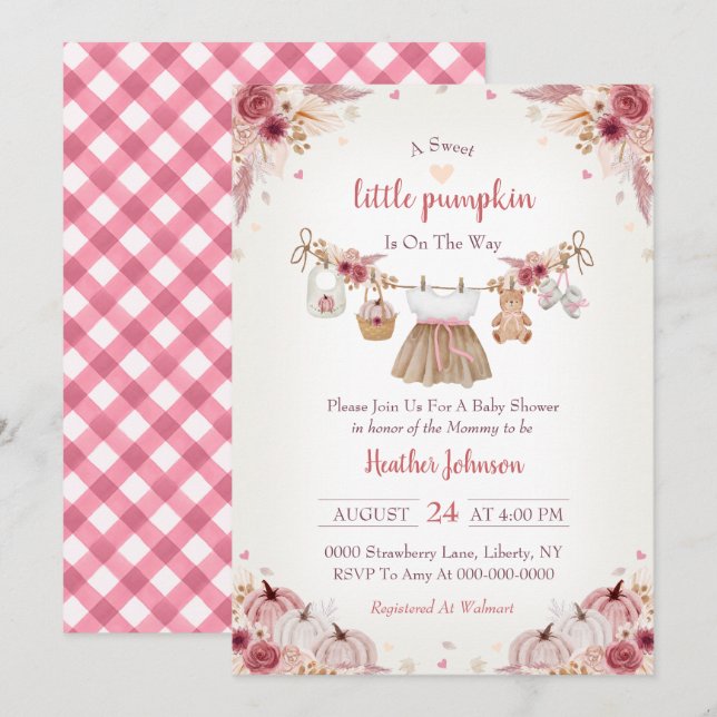 Convite Sweet Little Pumpkin Autumn Baby Shower Invitation (Frente/Verso)