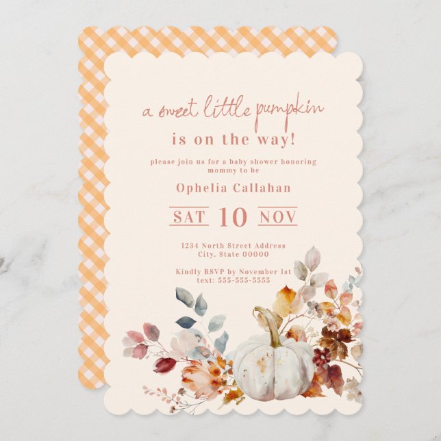 Convite Sweet Little Pumpkin Baby Shower (Frente/Verso)
