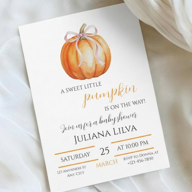 Convite Sweet Little Pumpkin Girl Baby Shower  (Sweet Little Pumpkin Girl Baby Shower Invitation
)