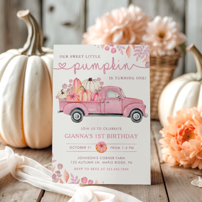 Convite Sweet Little Pumpkin Pink Autumn Birthday (Criador carregado)