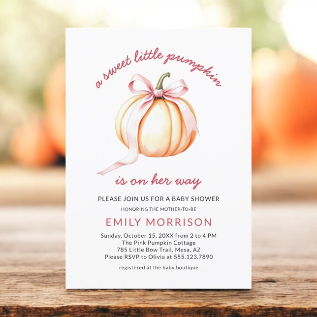 Convite Sweet Little Pumpkin Pink Bow Girl Baby Shower (Criador carregado)