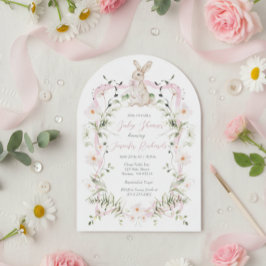 Convite Sweet Meadow Bunny Wildflower Ribbon Baby Shower