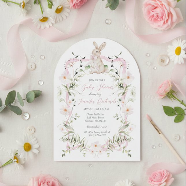 Convite Sweet Meadow Bunny Wildflower Ribbon Baby Shower (Criador carregado)