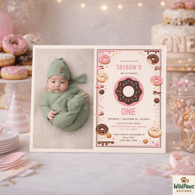 Convite Sweet One Donut 1st Birthday Party | Cute Donut  (Sweet One Donut 1st Birthday Party | Cute Donut Invitation
)