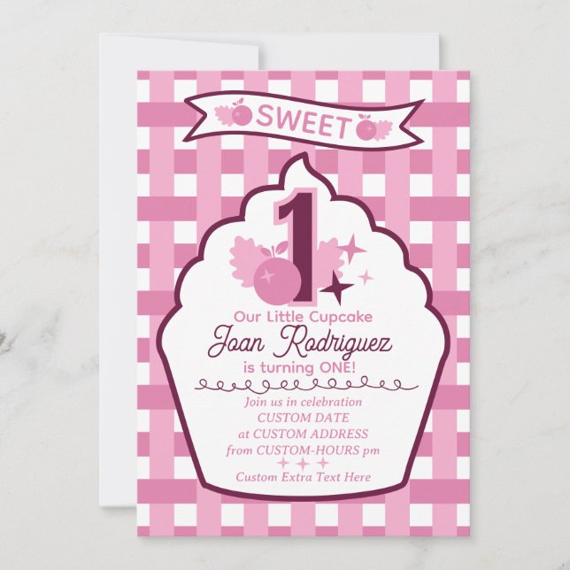 Convite Sweet One First Birthday Gingham Photo Invitations (Frente)