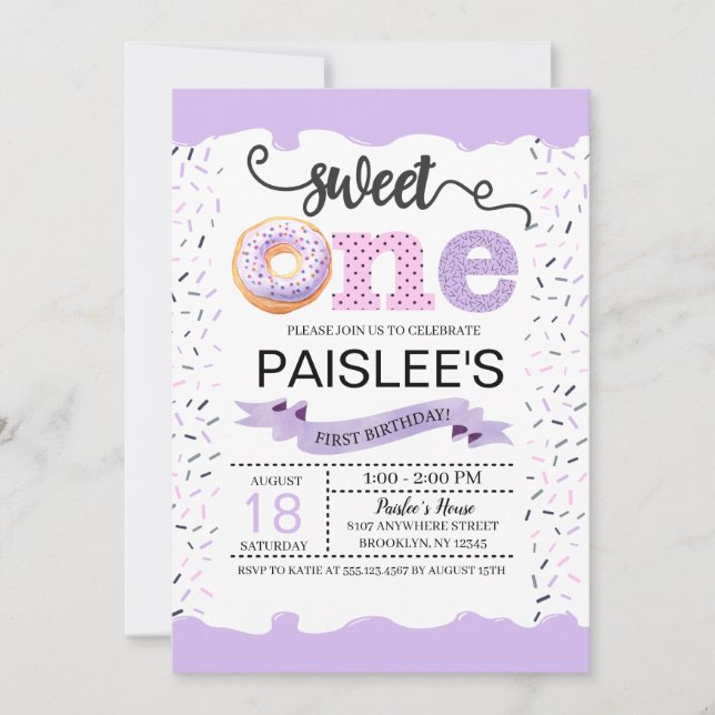Convite Sweet One First Birthday Invitation (Frente)
