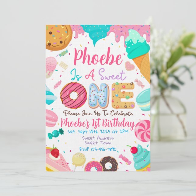 Convite Sweet One First Birthday Party Invitation (Em pé/Frente)