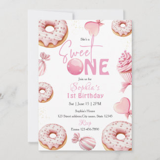 Convite Sweet One Girl 1st Birthday
