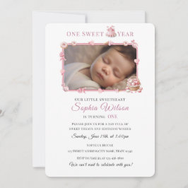 Convite Sweet One Girl 1st Birthday Invitation with Photo