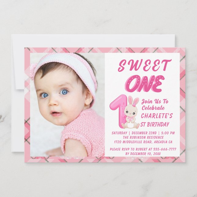 Convite Sweet One Groovy Christmas 1st Birthday Photo pink (Frente)