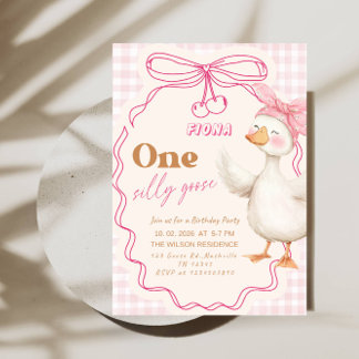 Convite Sweet ONE Silly Goose Baby Girl 1st Birthday Party