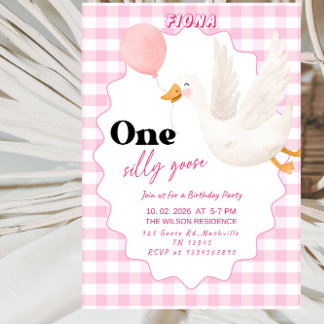 Convite Sweet ONE Silly Goose Baby Girl 1st Birthday Party