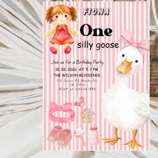 Convite Sweet ONE Silly Goose Baby Girl 1st Birthday Party