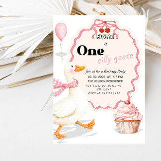 Convite Sweet ONE Silly Goose Baby Girl 1st Birthday Party
