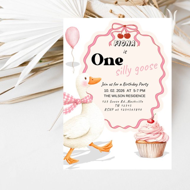 Convite Sweet ONE Silly Goose Baby Girl 1st Birthday Party (Criador carregado)