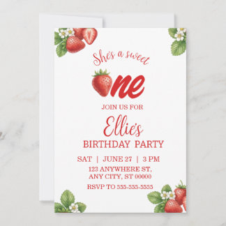 Convite Sweet one strawberry first Birthday Invitation