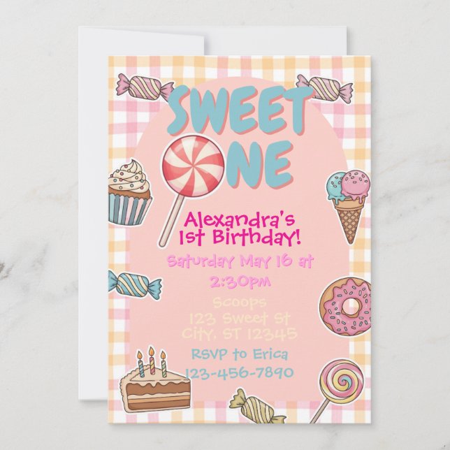 Convite Sweet One, Sweet Treats 1st birthday (Frente)