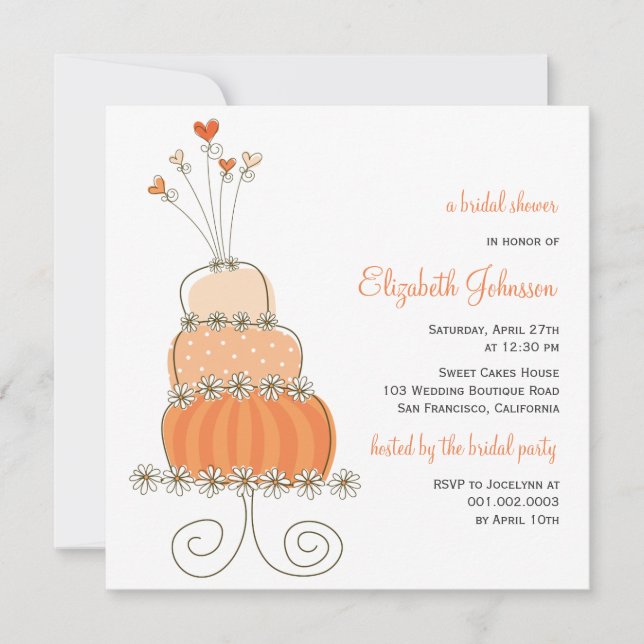 Convite Sweet Orange Wedding Cake Chá de panela Invite (Frente)
