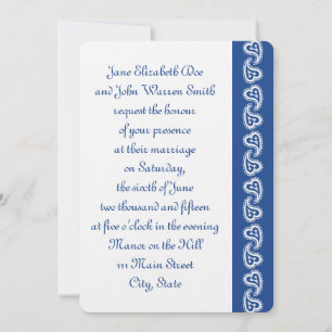 Convite Sweet Paisley Hearts em Blue Wedding Invitation