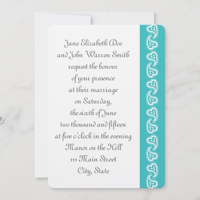 Convite Sweet Paisley Hearts in Turquoise Event Invitation (Frente)
