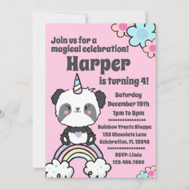 Convite Sweet Panda Unicorn Girly Invitation