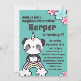 Convite Sweet Panda Unicorn Girly Invitation