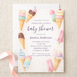 Convite Sweet Pastel Watercolor Ice Cream Baby Shower